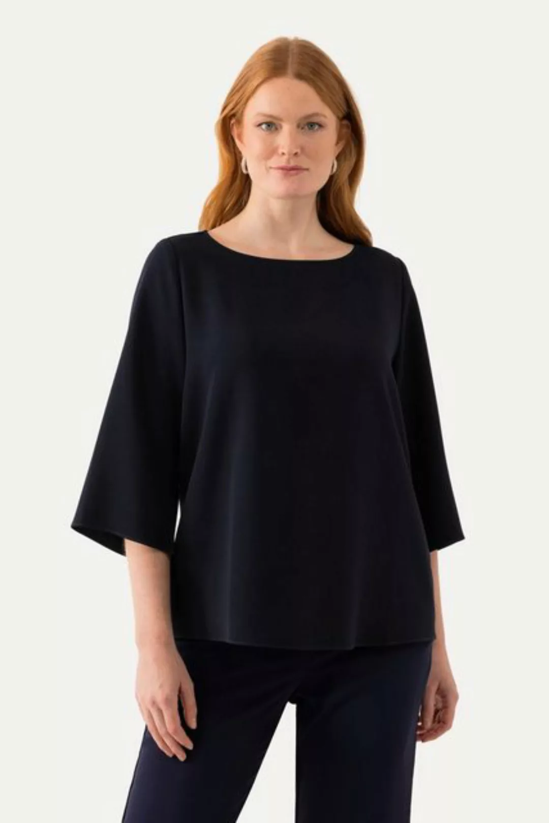 Ulla Popken Druckbluse Bluse aus hochwertigem Acetat Rundhals 3/4-Arm günstig online kaufen