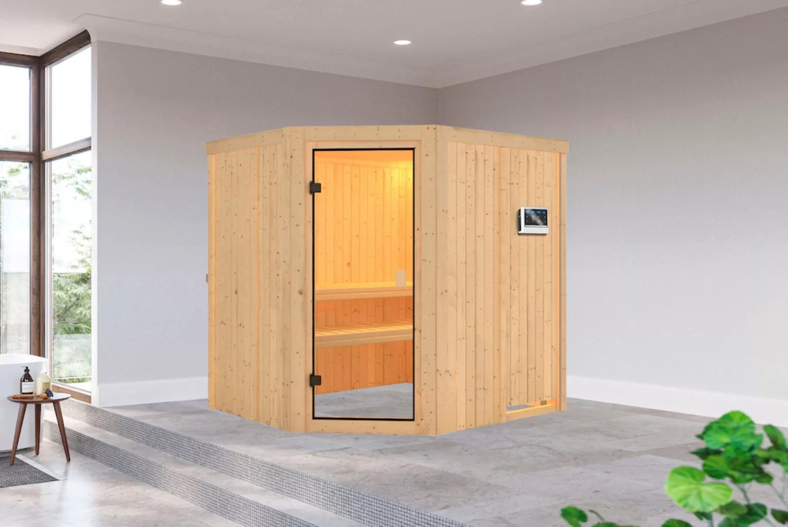welltime Sauna »Jupiter«, (Set), 9 kW-Bio-Ofen mit ext. Steuerung günstig online kaufen