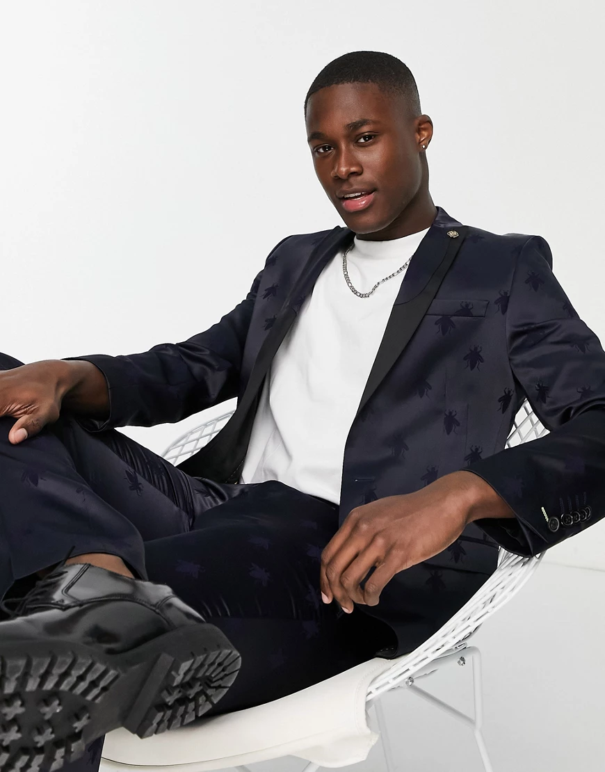 Twisted Tailor – Morata – Eng geschnittene Anzugjacke in Marineblau mit Bie günstig online kaufen