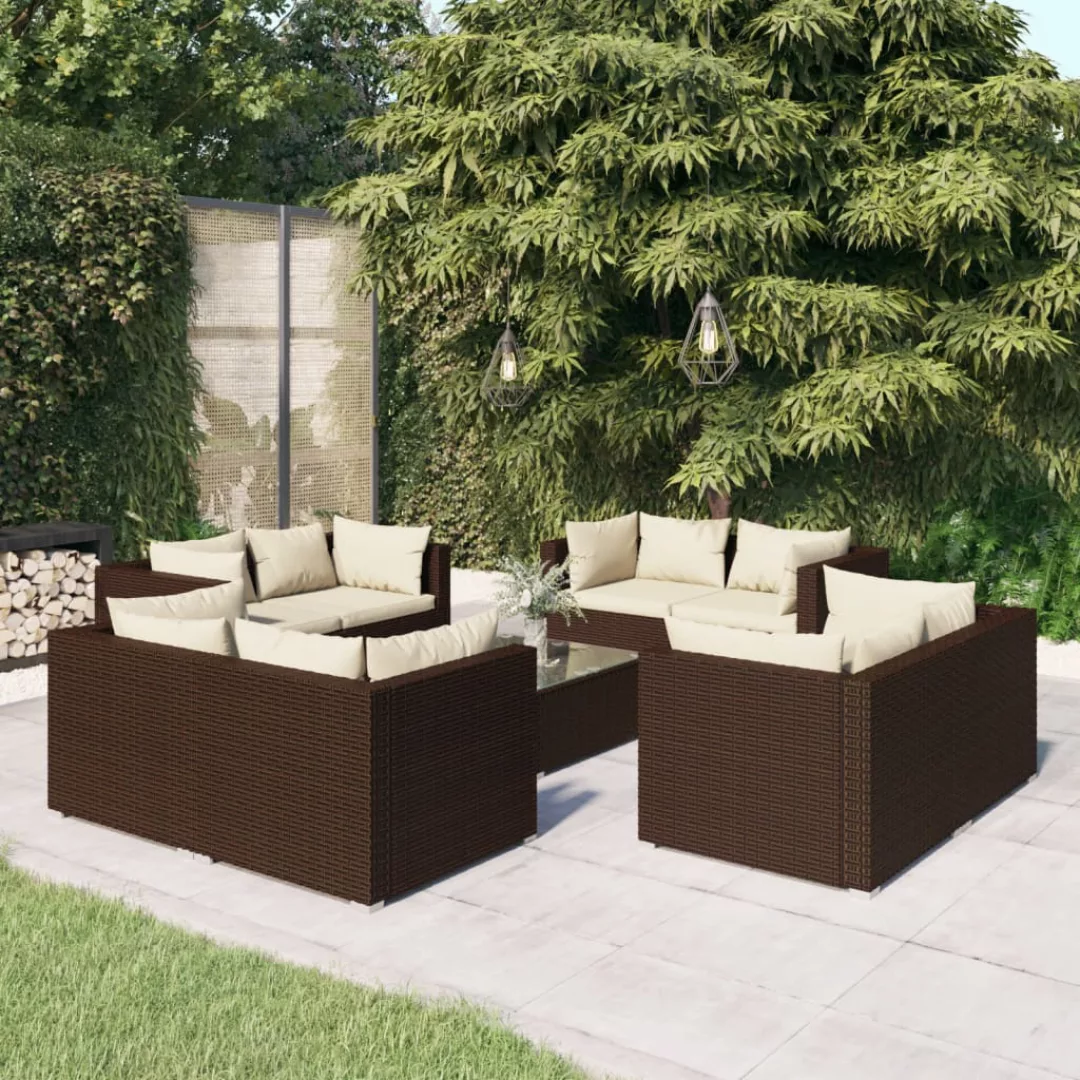 Vidaxl 9-tlg. Garten-lounge-set Mit Kissen Poly Rattan Braun günstig online kaufen