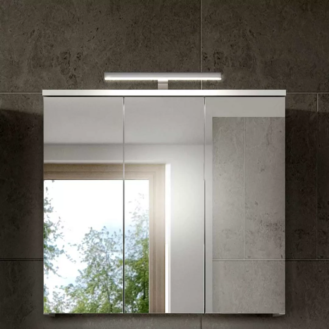 Weißer Bad Spiegelschrank optional mit Beleuchtung 65 cm breit günstig online kaufen