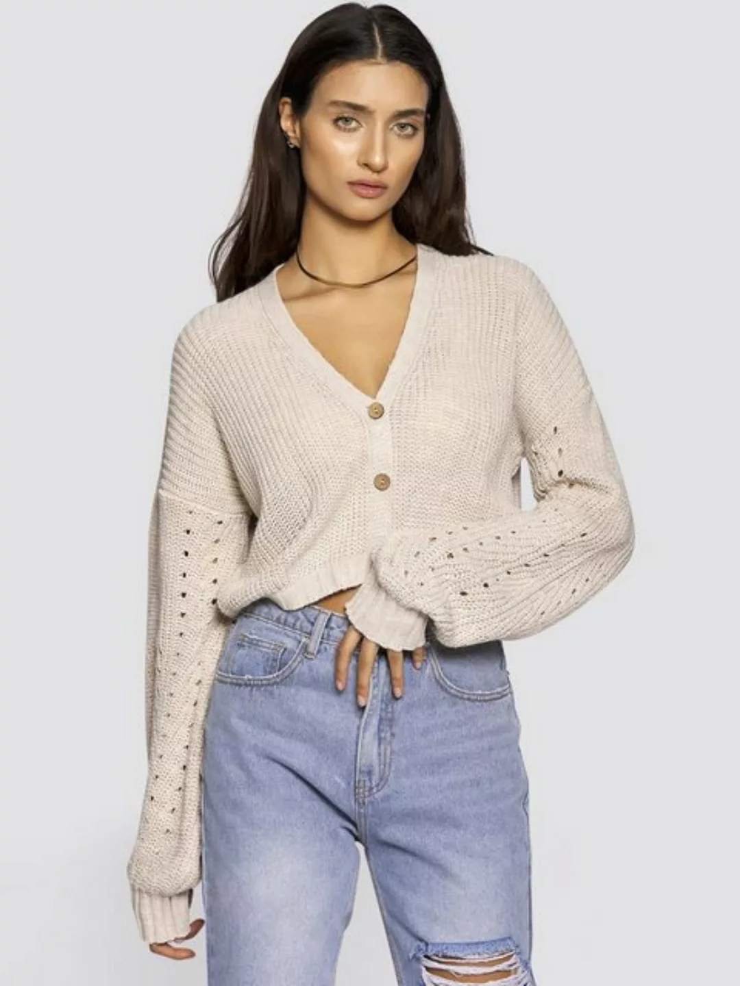 Freshlions Cardigan Crop Cardigan mit Knopfleiste in beige - XS günstig online kaufen