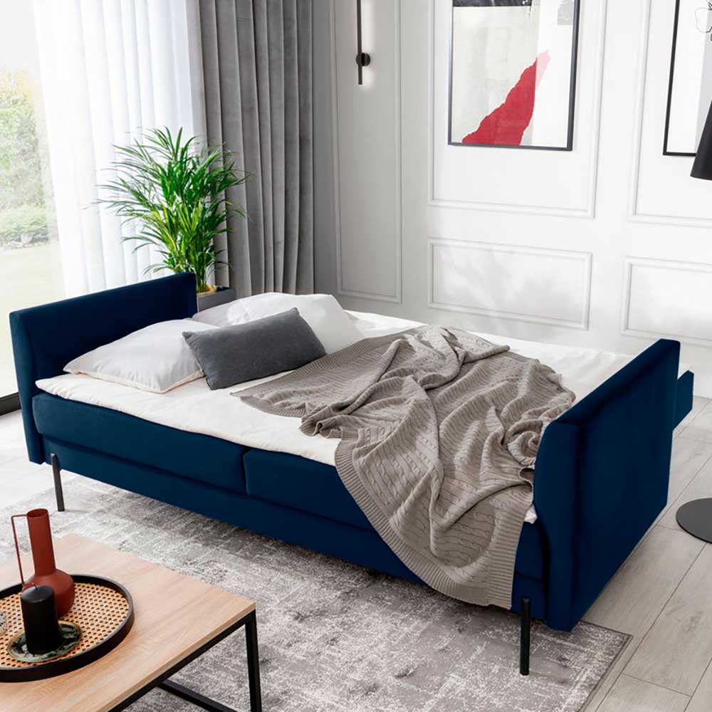 Sofa Dreisitzer Sofa aus Samt in Dunkelblau günstig online kaufen