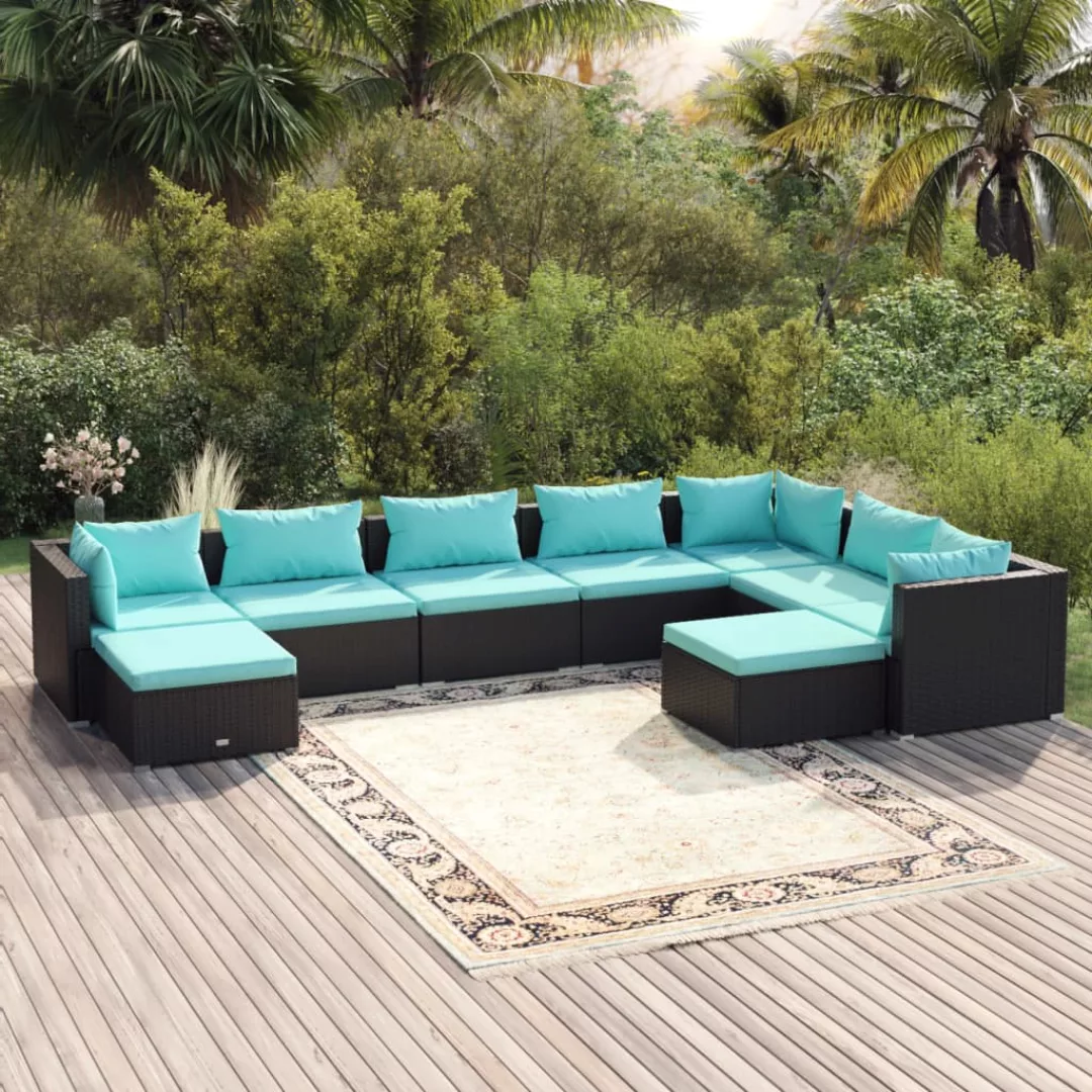 Vidaxl 9-tlg. Garten-lounge-set Mit Kissen Poly Rattan Schwarz günstig online kaufen