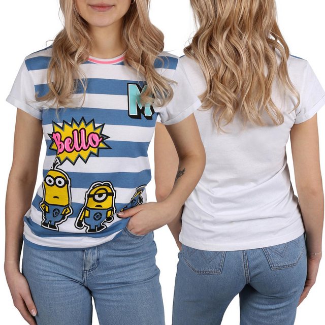 Sarcia.eu T-Shirt Weiß-blau gestreiftes T-Shirt für Damen DIE MINIONS L günstig online kaufen