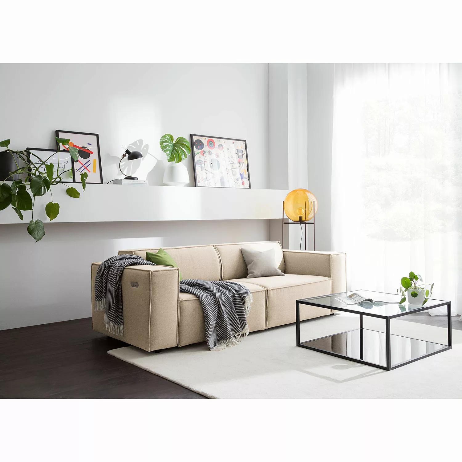 home24 Sofa Kinx 2,5-Sitzer Beige Webstoff 223x70x96 cm (BxHxT) Modern günstig online kaufen