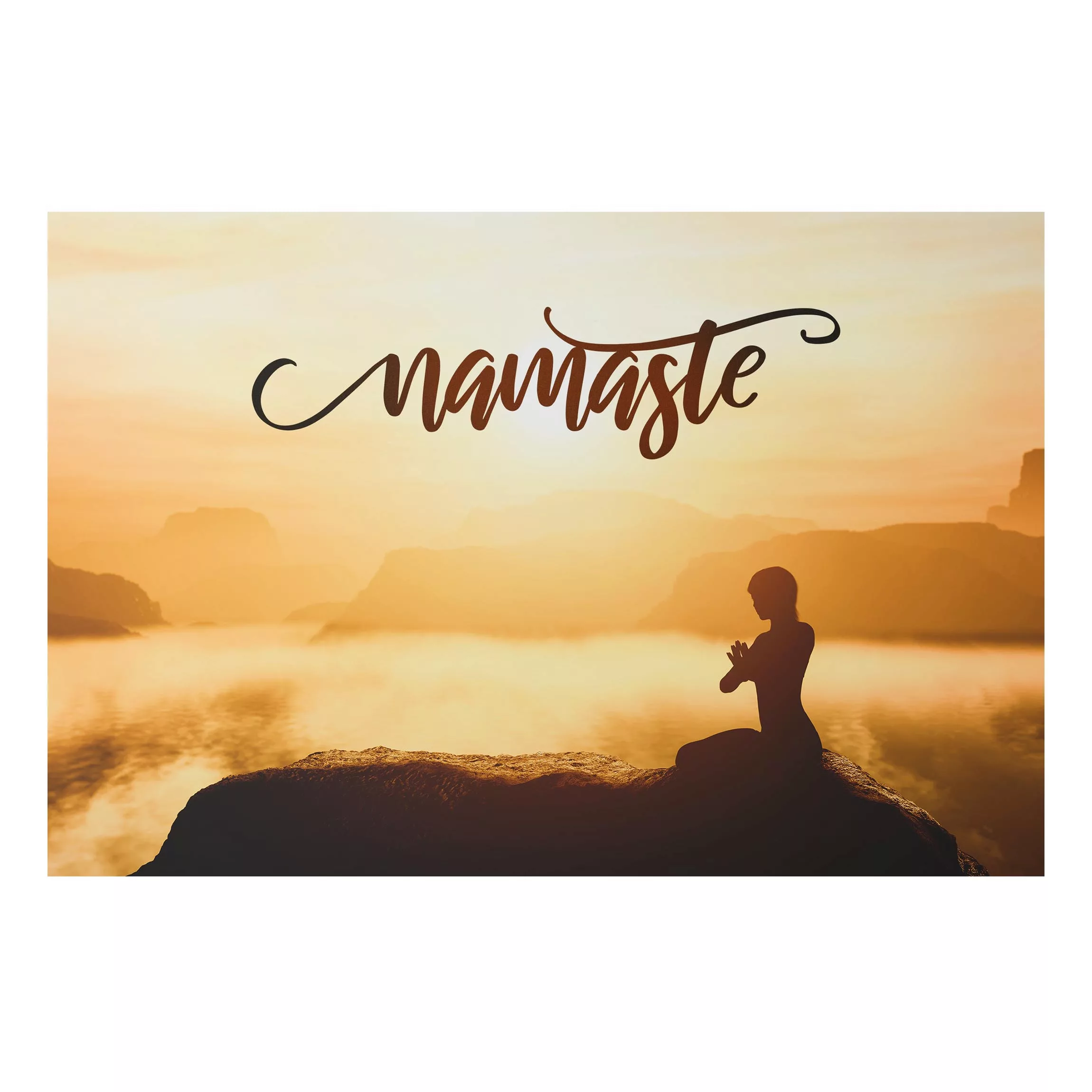 Alu-Dibond Bild Namaste Sonnenaufgang im Gebirge günstig online kaufen