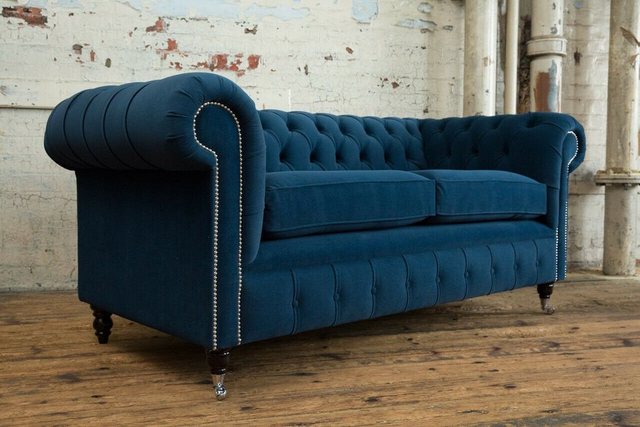 JVmoebel Chesterfield-Sofa Blaue Chesterfield Stoffsofa Couch Couchen Sofa günstig online kaufen