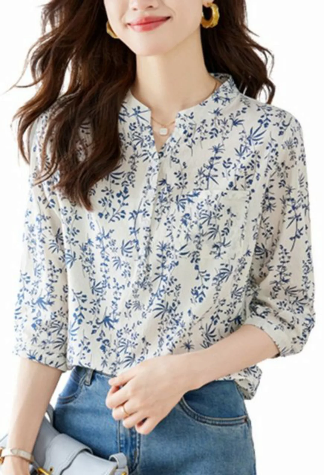 LOVGCCN Langarmbluse Damen-Langarmshirt mit kleinem Blumenmuster (Sanft und günstig online kaufen