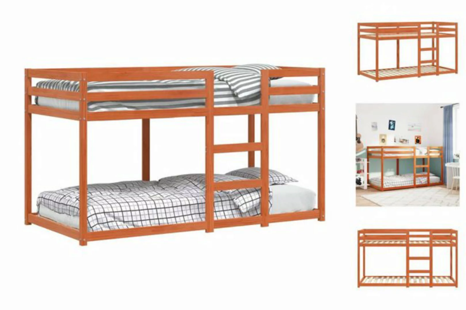 vidaXL Kinderbett Etagenbett Wachsbraun 90x190 cm Massivholz Kiefer Bett Be günstig online kaufen