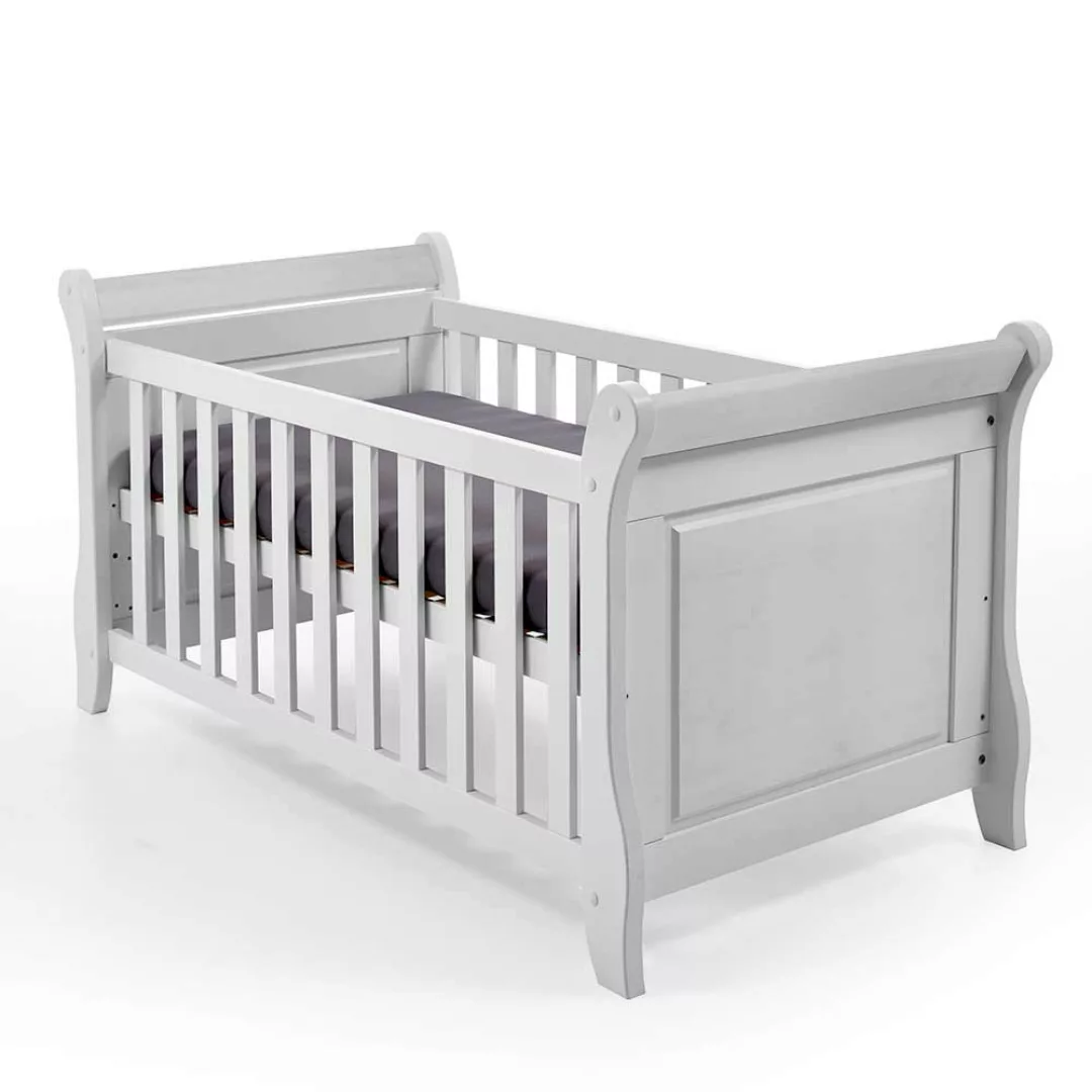 Baby Gitterbett in Weiß Kiefer Massivholz günstig online kaufen