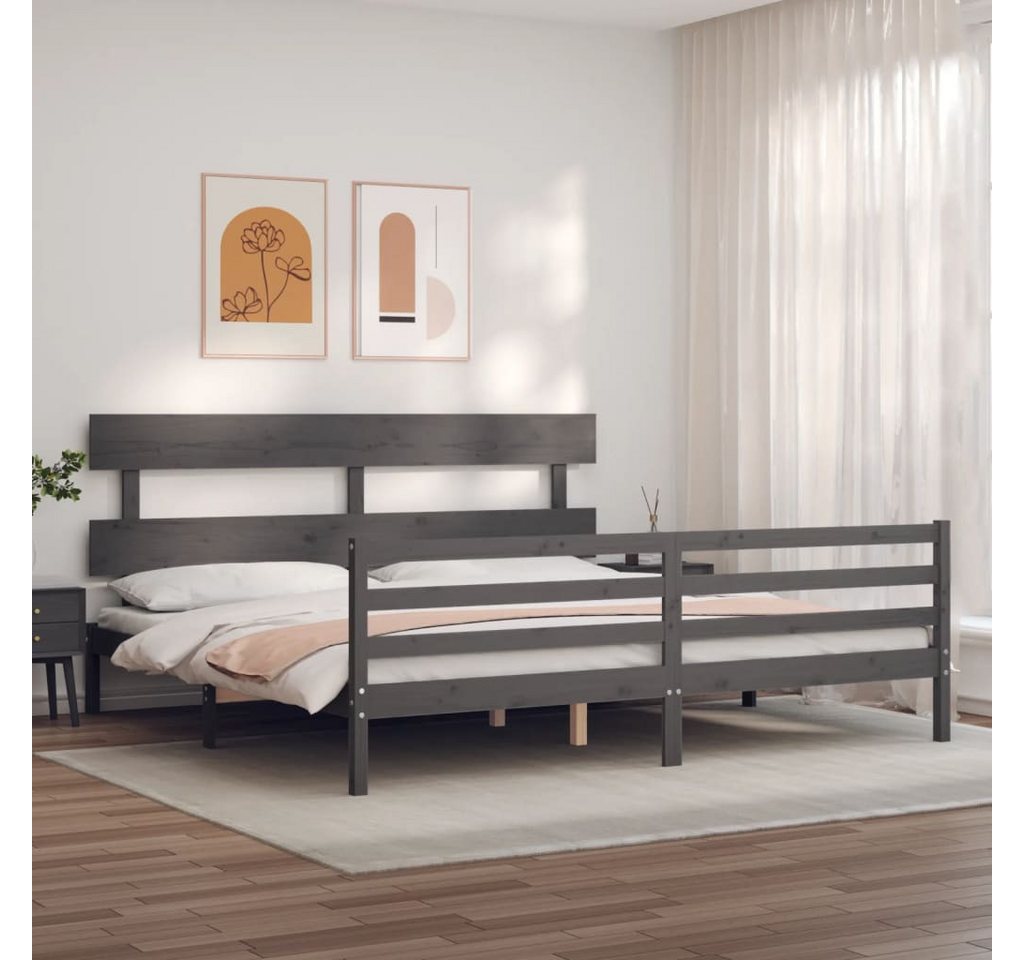 vidaXL Bett Massivholzbett mit Kopfteil Grau 200x200 cm günstig online kaufen