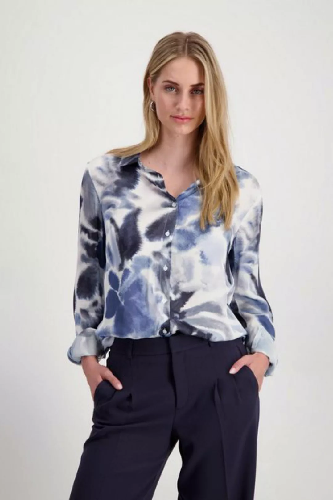 Monari Blusenshirt Hemdbluse mit Blumenmuster moonlight blue gemustert günstig online kaufen