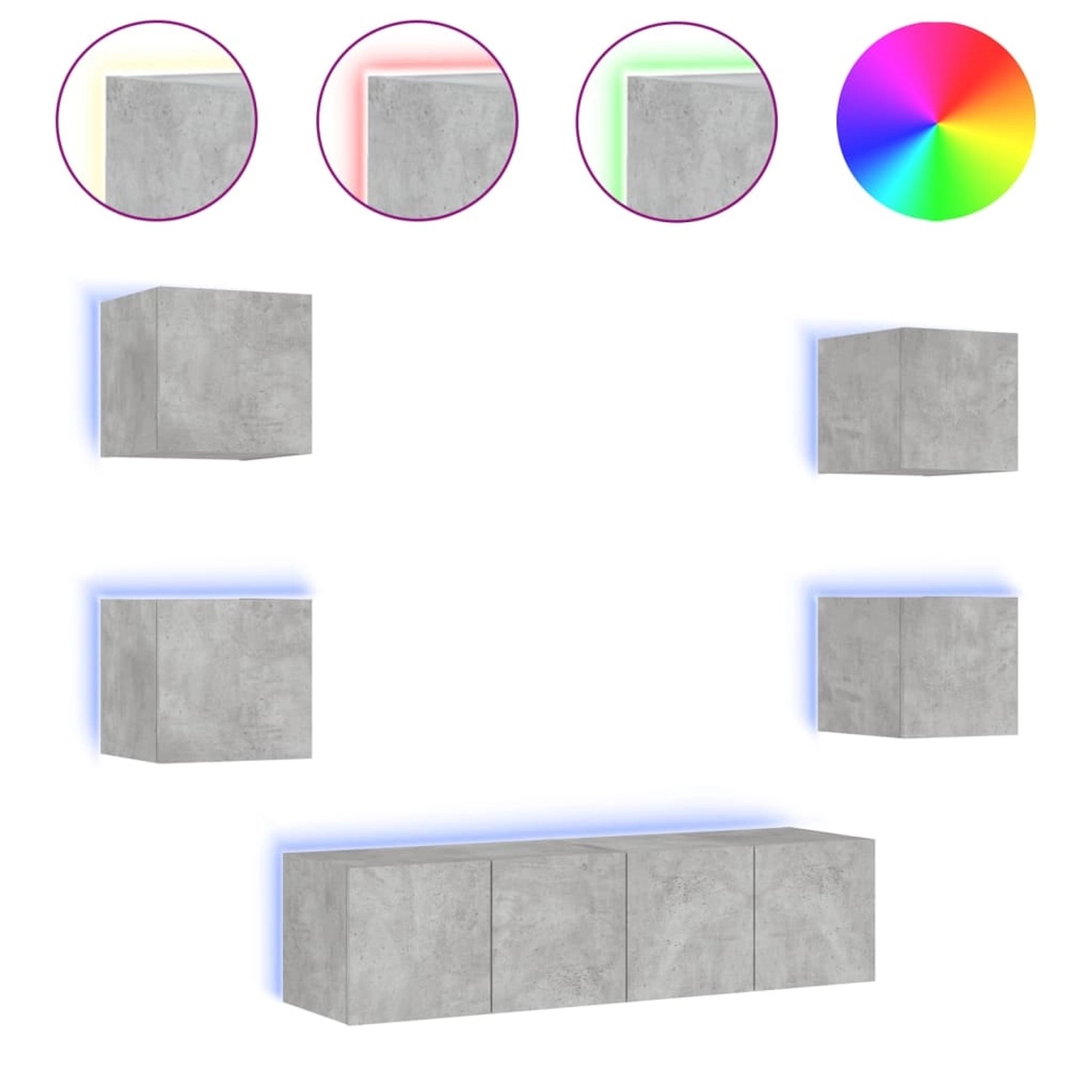 VidaXL 6-tlg. Wohnwand mit LED-Beleuchtung Betongrau Holzwerkstoff  Modell günstig online kaufen