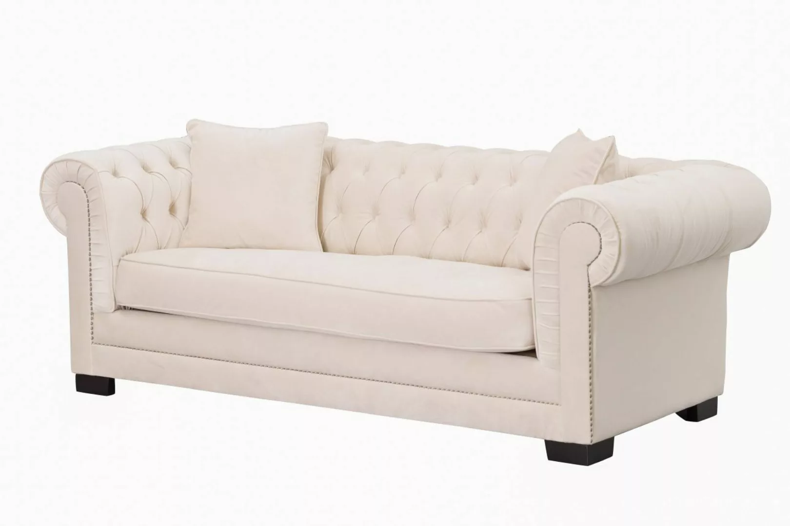 Sofa Classic Chesterfield Velvet Cream 3-Sitzer, 218 x 96 x 78 cm günstig online kaufen