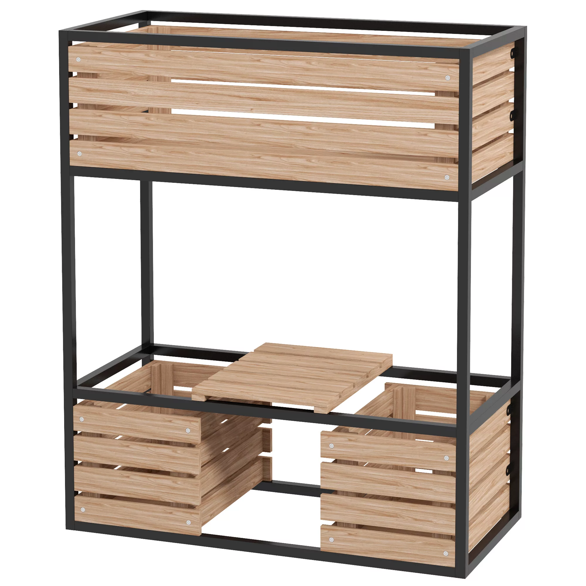 Outsunny Hochbeet aus Holz 2-stufiger Blumenkasten mit Ablage erhöhtes Gemü günstig online kaufen