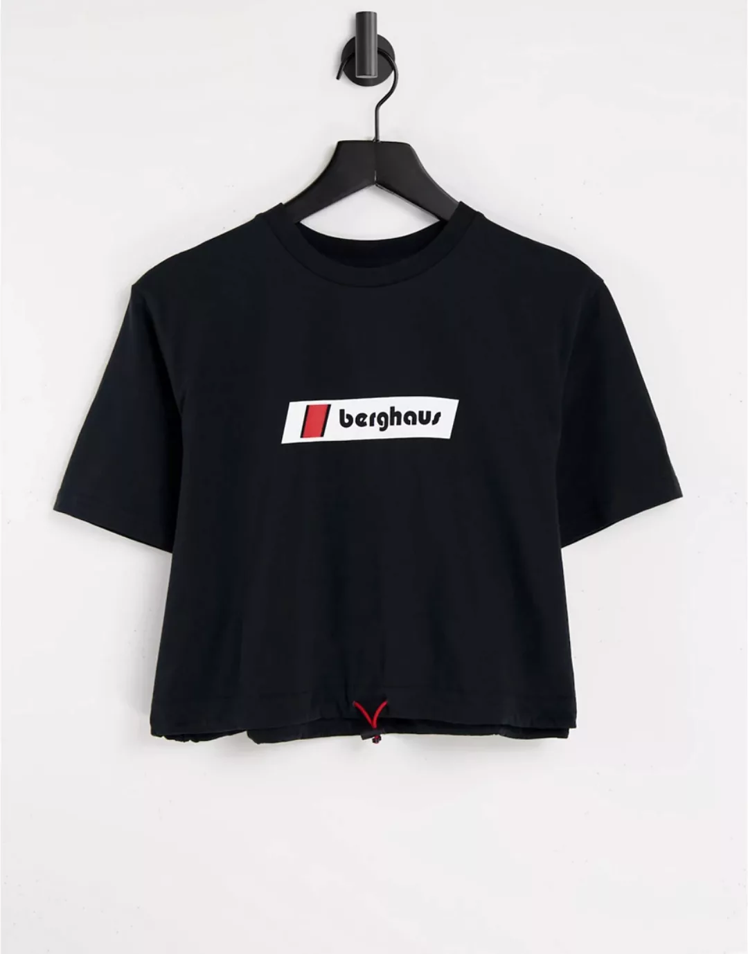 Berghaus –T-Shirt in Schwarz mit kurzem Schnitt, Kordelzug und Logo günstig online kaufen
