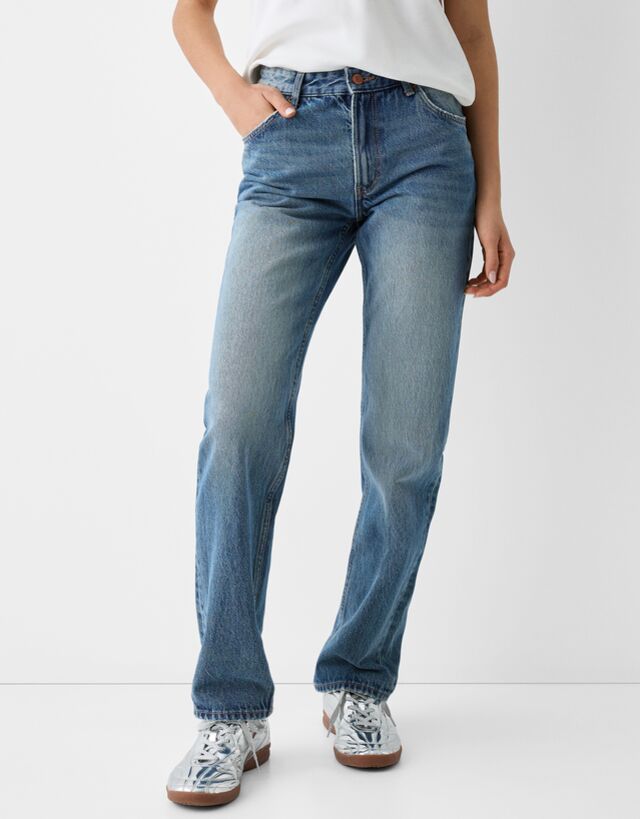 Bershka Straight Fit Jeans Damen 42 Ausgewaschenes Blau günstig online kaufen