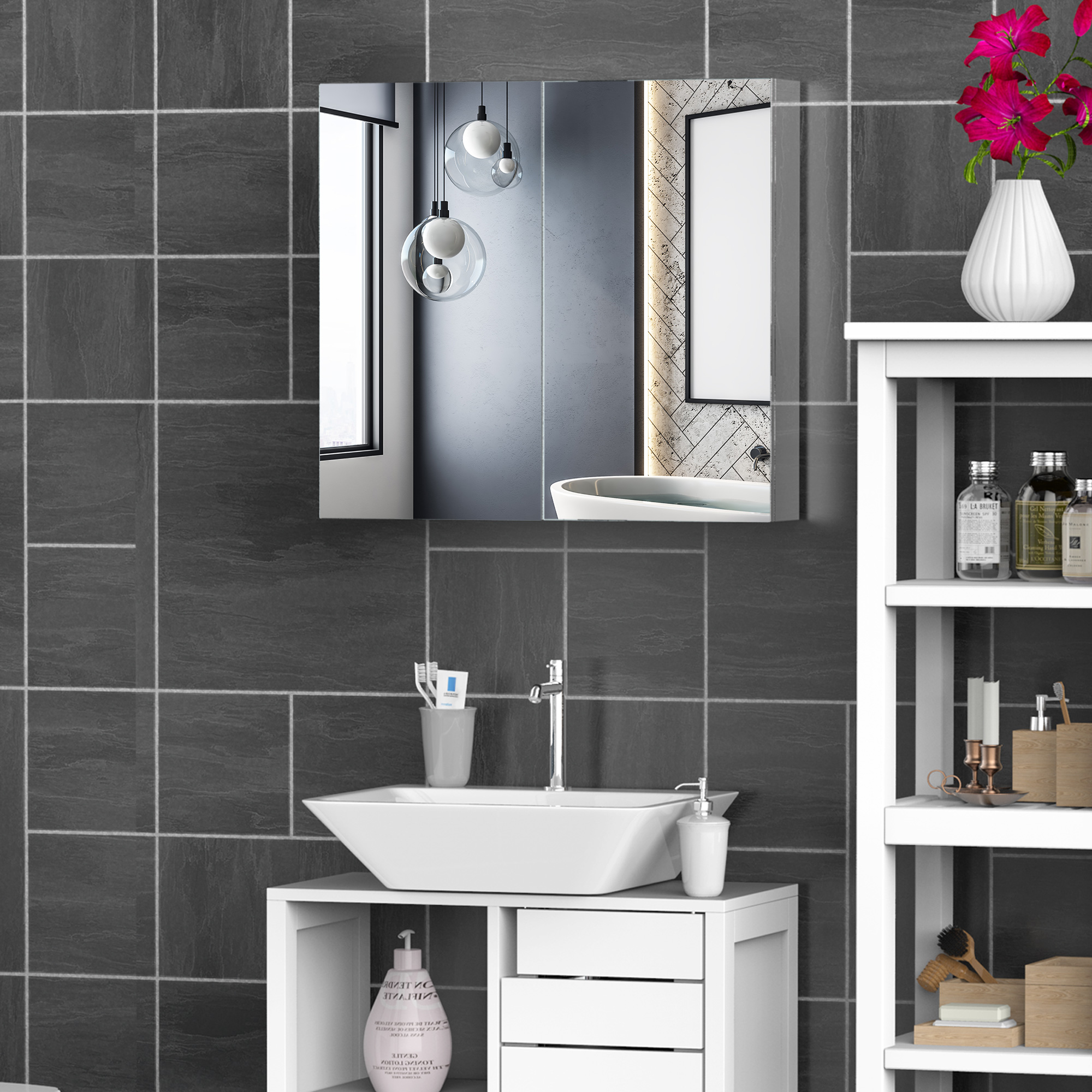 HOMCOM Spiegelschrank aus Edelstahl mit Regal für Badezimmer Toilette Wandm günstig online kaufen