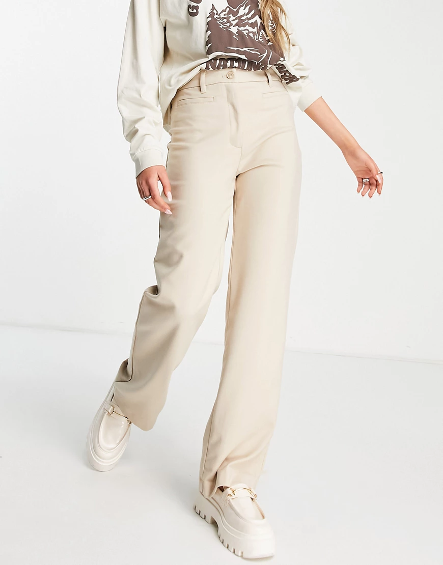 Monki – Elegante Hose mit geradem Bein in Beige-Neutral günstig online kaufen