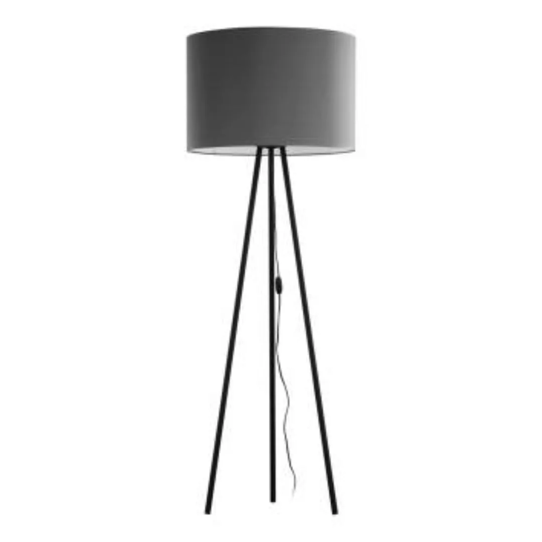 Stehlampe Metall Stoff 165 cm Schwarz Grau E27 Dreibein günstig online kaufen