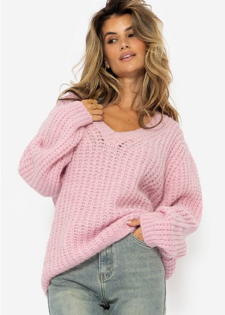 SASSYCLASSY Strickpullover Oversized Strickpullover Damen mit V-Ausschnitt günstig online kaufen