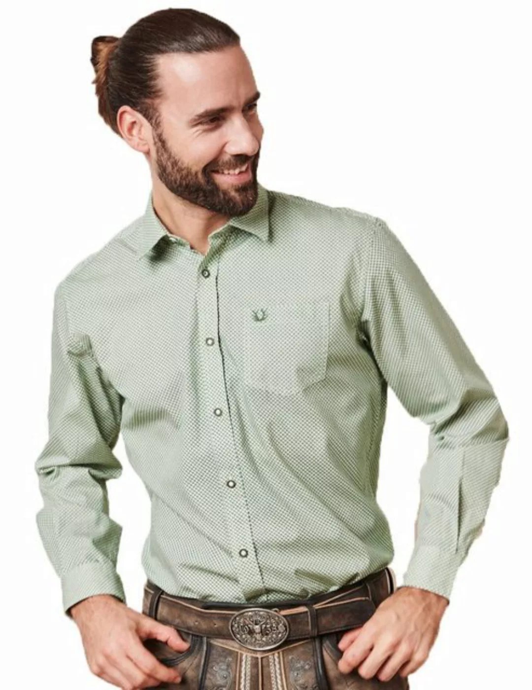 KRÜGER BUAM Trachtenhemd Herrenhemd 'Igor' mit Muster 911765, Grün günstig online kaufen