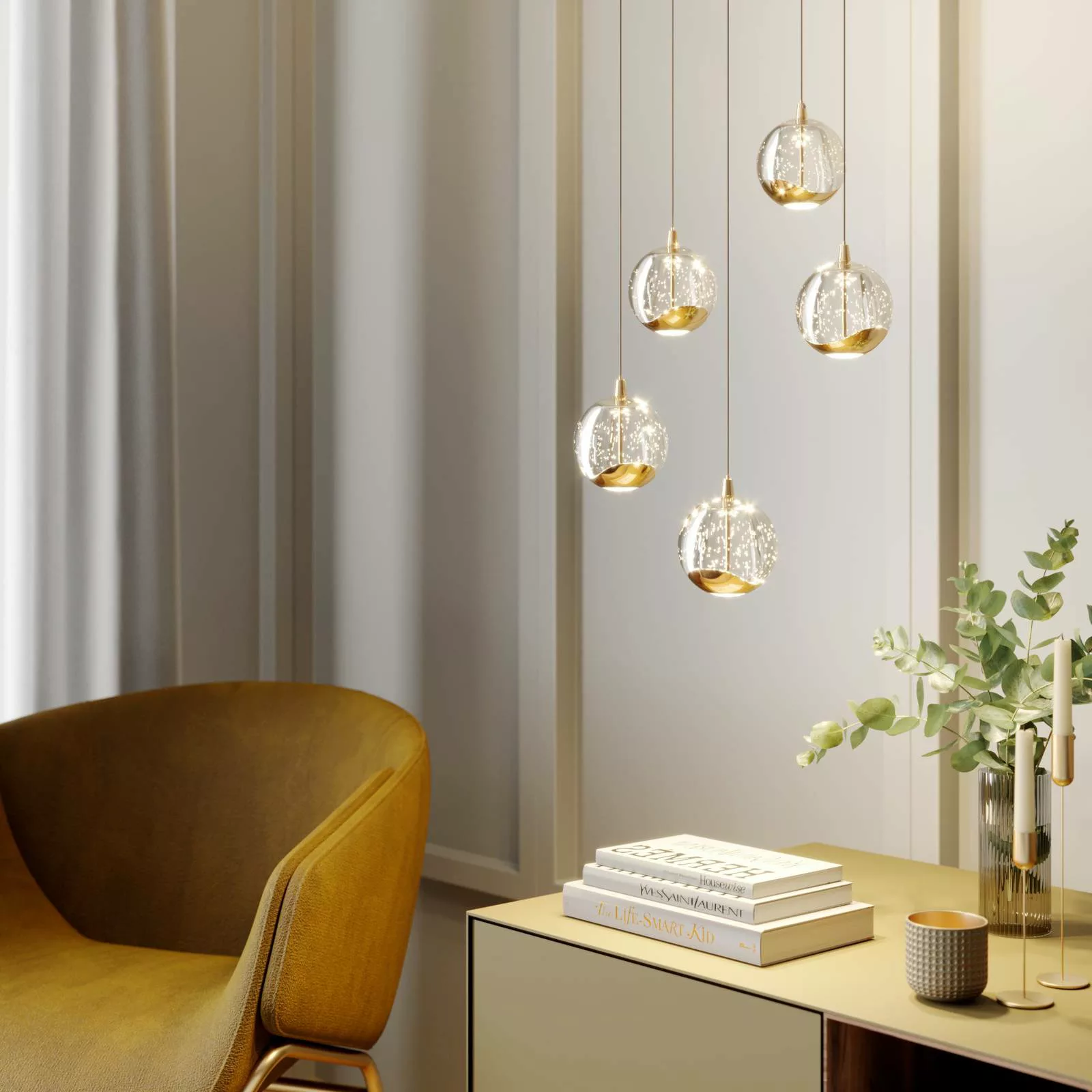 LED-Pendellampe Hayley, 5-fl., rund, gold günstig online kaufen