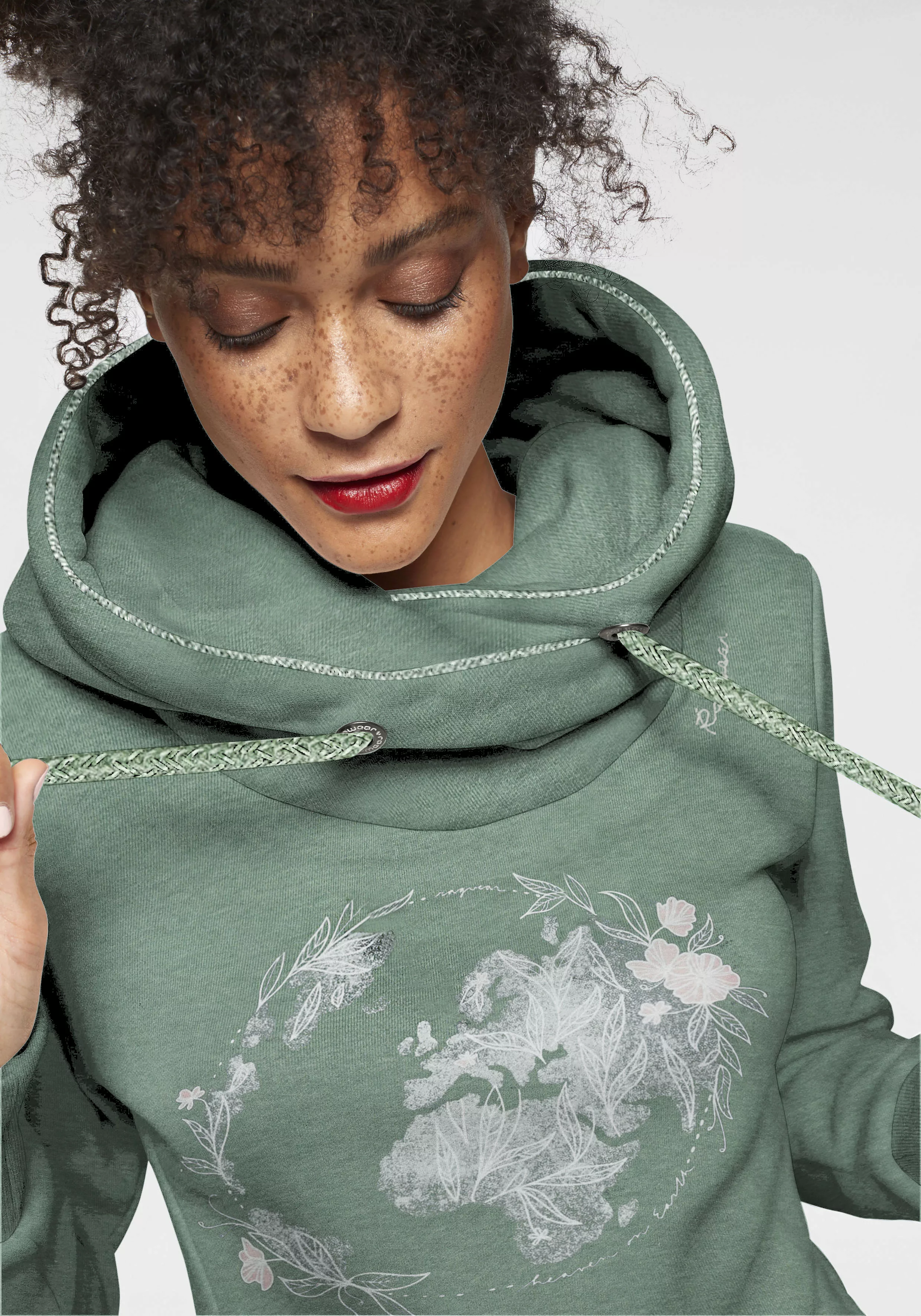 Ragwear Sweater "GRIPY BUTTON WORLD O", Kapuzensweatshirt mit Statement-Fro günstig online kaufen