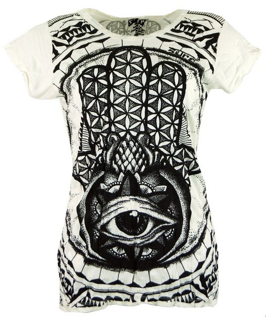 Guru-Shop T-Shirt Sure T-Shirt Fatimas Hand - weiß Goa Style, alternative B günstig online kaufen