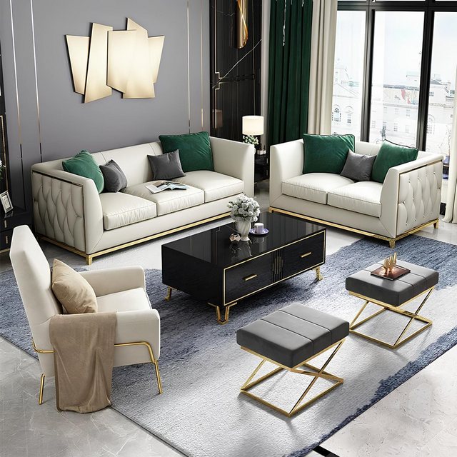 Xlmoebel Sofa Wohnzimmer-Sofa aus Leder mit 3-teiligem Set, bestehend aus 3 günstig online kaufen