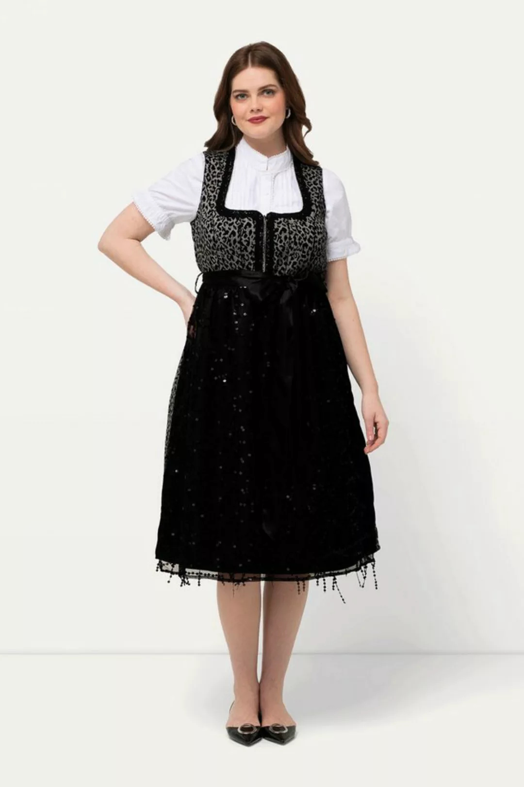 Ulla Popken Dirndl Dirndl Leo-Top Carree-Ausschnitt ärmellos günstig online kaufen