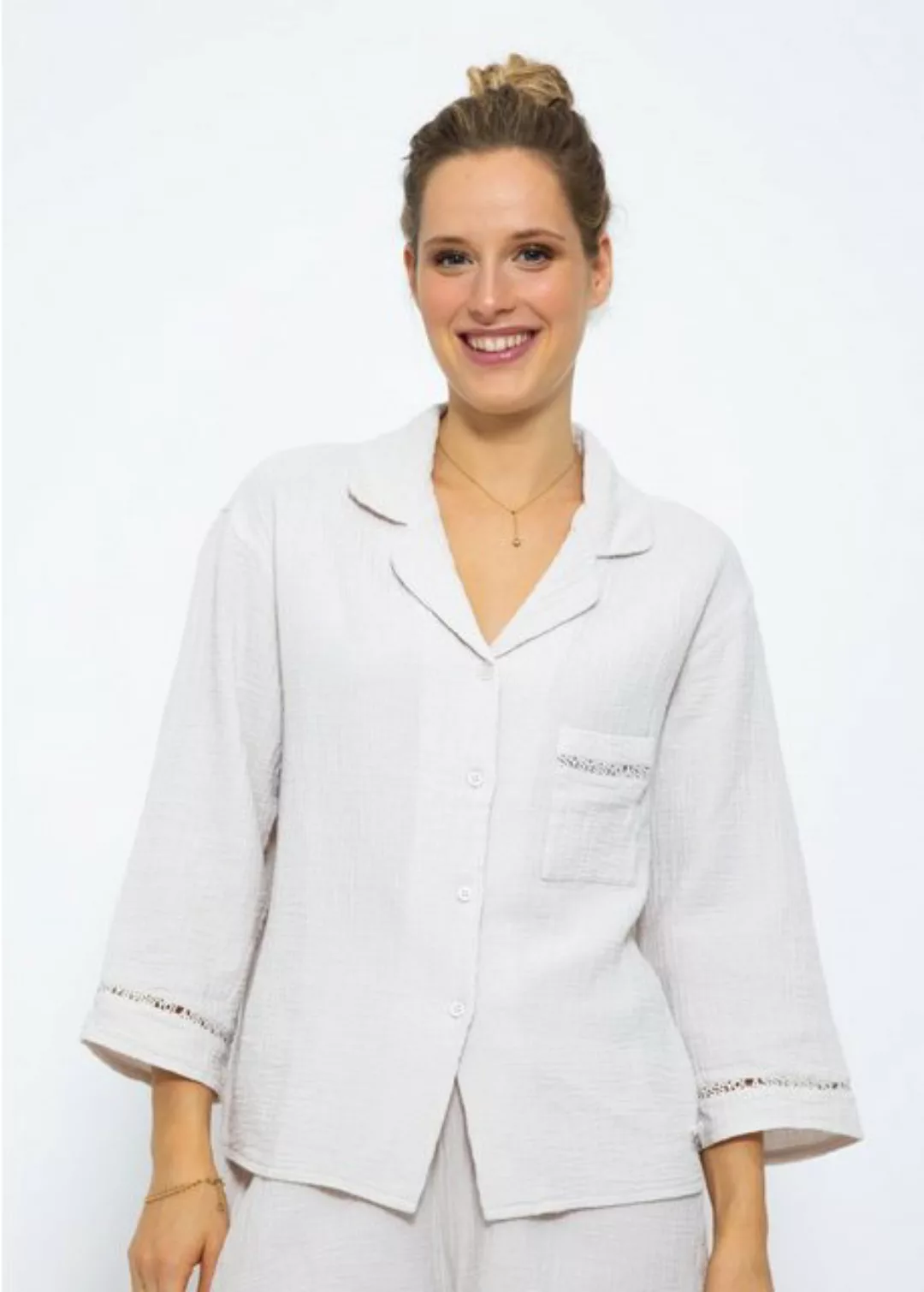 SASSYCLASSY Pyjamaoberteil Lässige Pyjamabluse aus Musselin günstig online kaufen