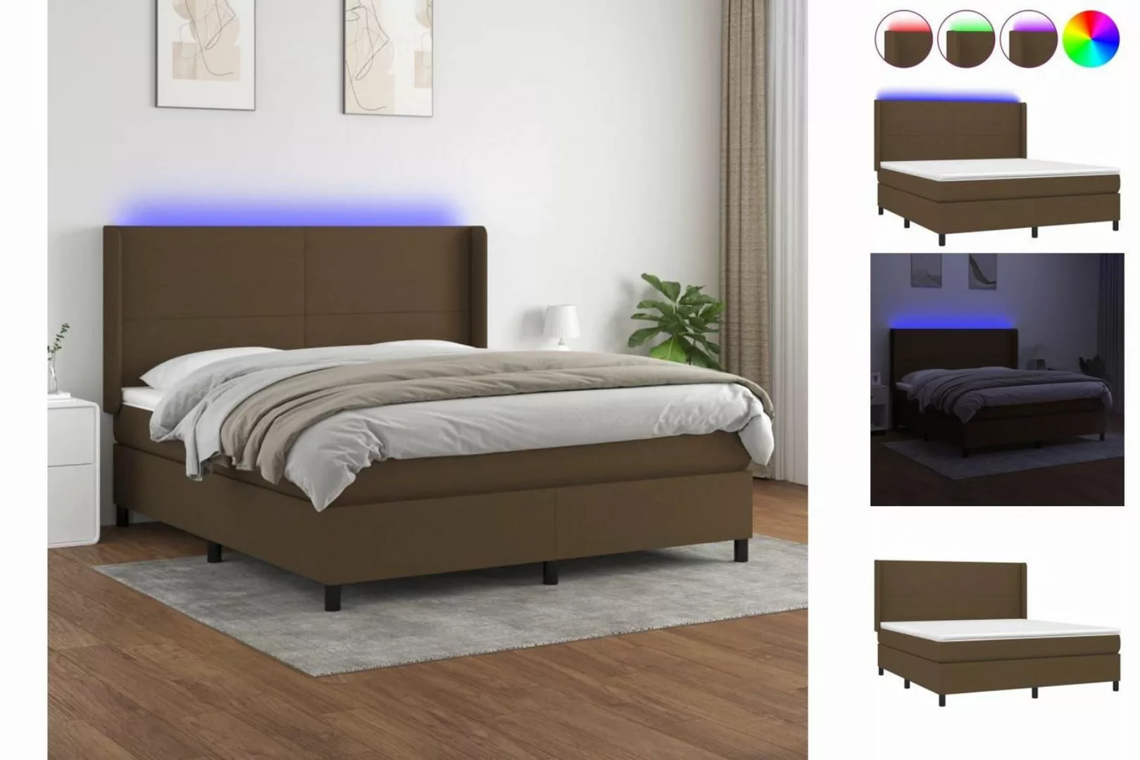 vidaXL Boxspringbett Boxspringbett mit Matratze und LED Stoff (180 x 200 cm günstig online kaufen