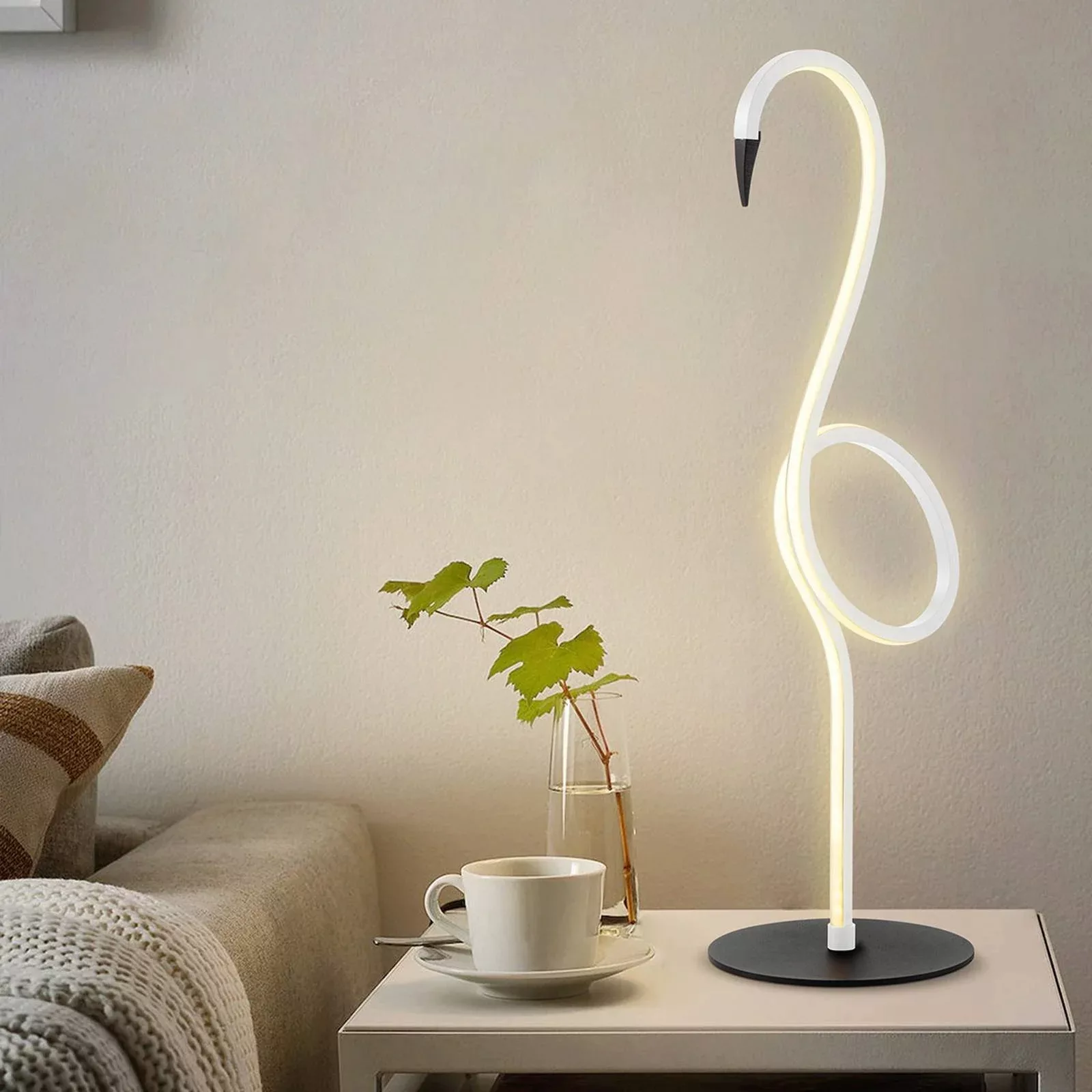 LED-Tischleuchte Flamingo, weiß, Metall, 50 cm hoch günstig online kaufen