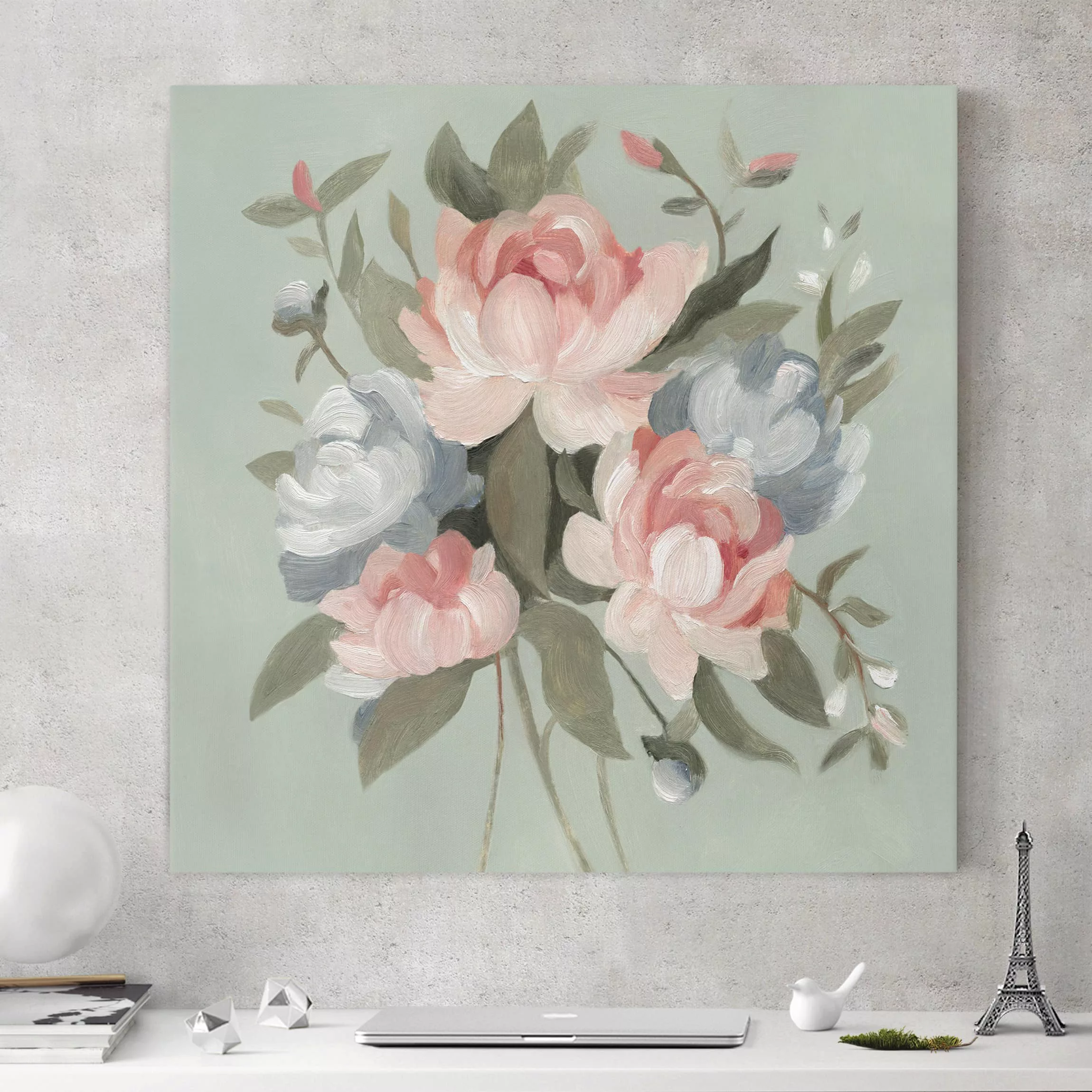 Leinwandbild Blumen - Quadrat Bouquet in Pastell I günstig online kaufen