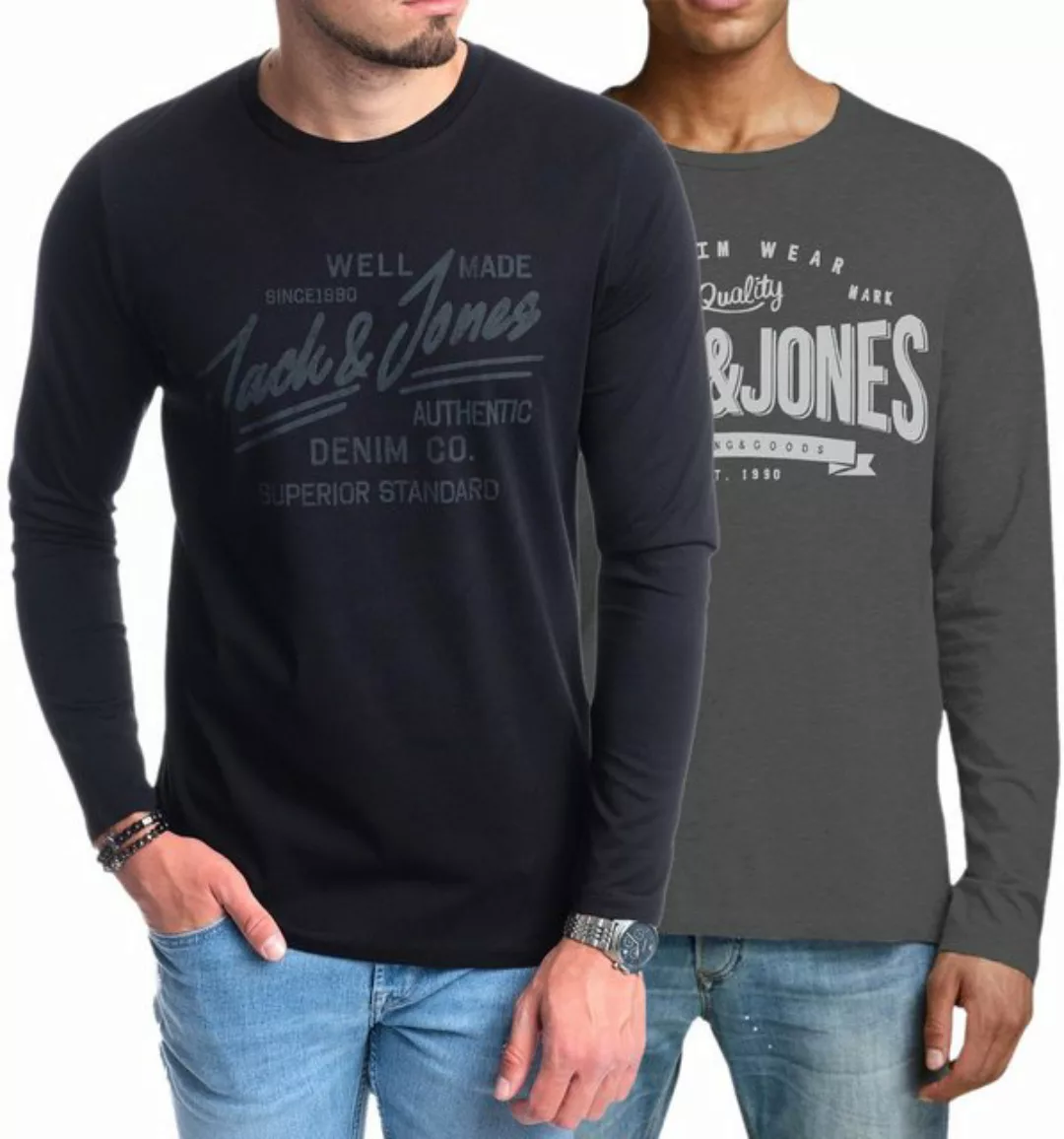 Jack & Jones Langarmshirt aus Baumwolle mit Printdruck im Doppelpack günstig online kaufen