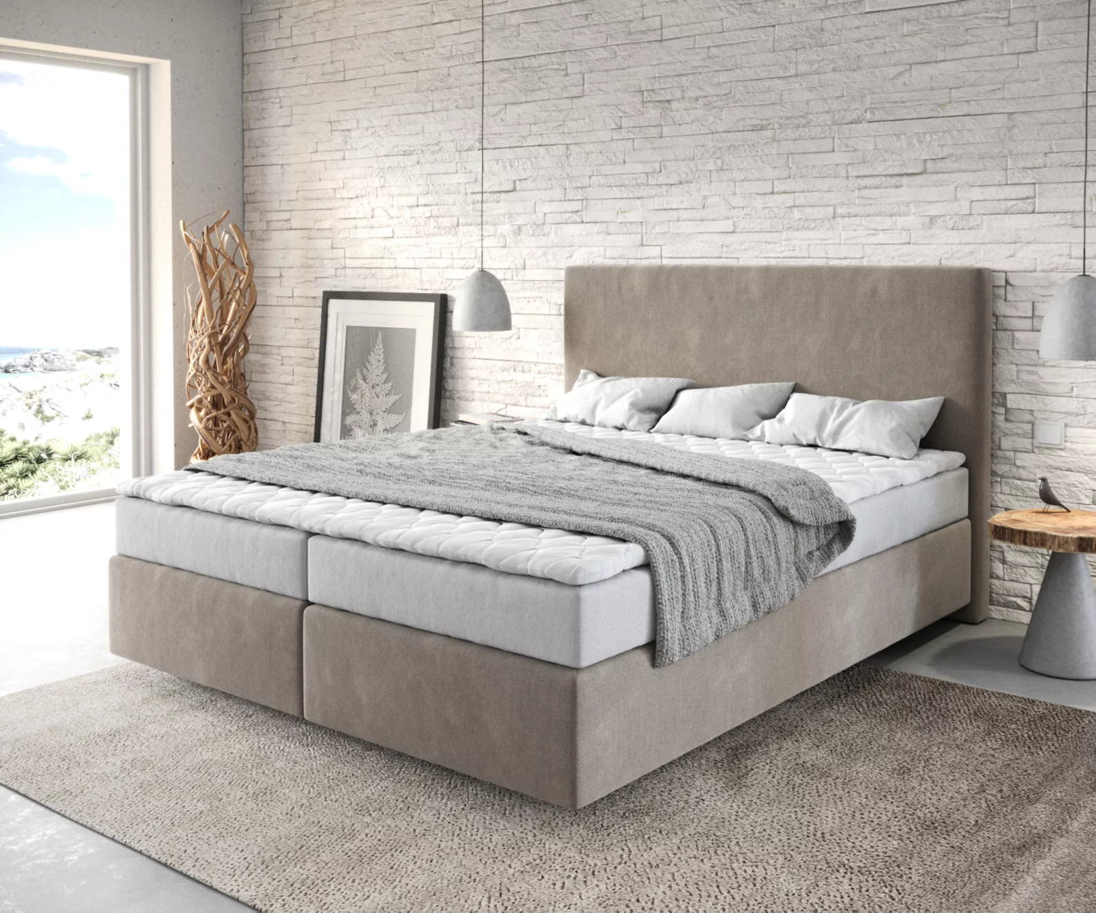 DELIFE Boxspringbett Dream-Well, Mikrofaser Beige 160x200 cm mit Matratze u günstig online kaufen