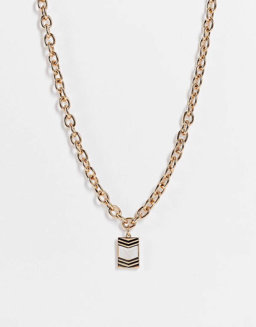 Icon Brand – Breite Halskette in Gold mit Anhänger aus verschiedenen Metall günstig online kaufen