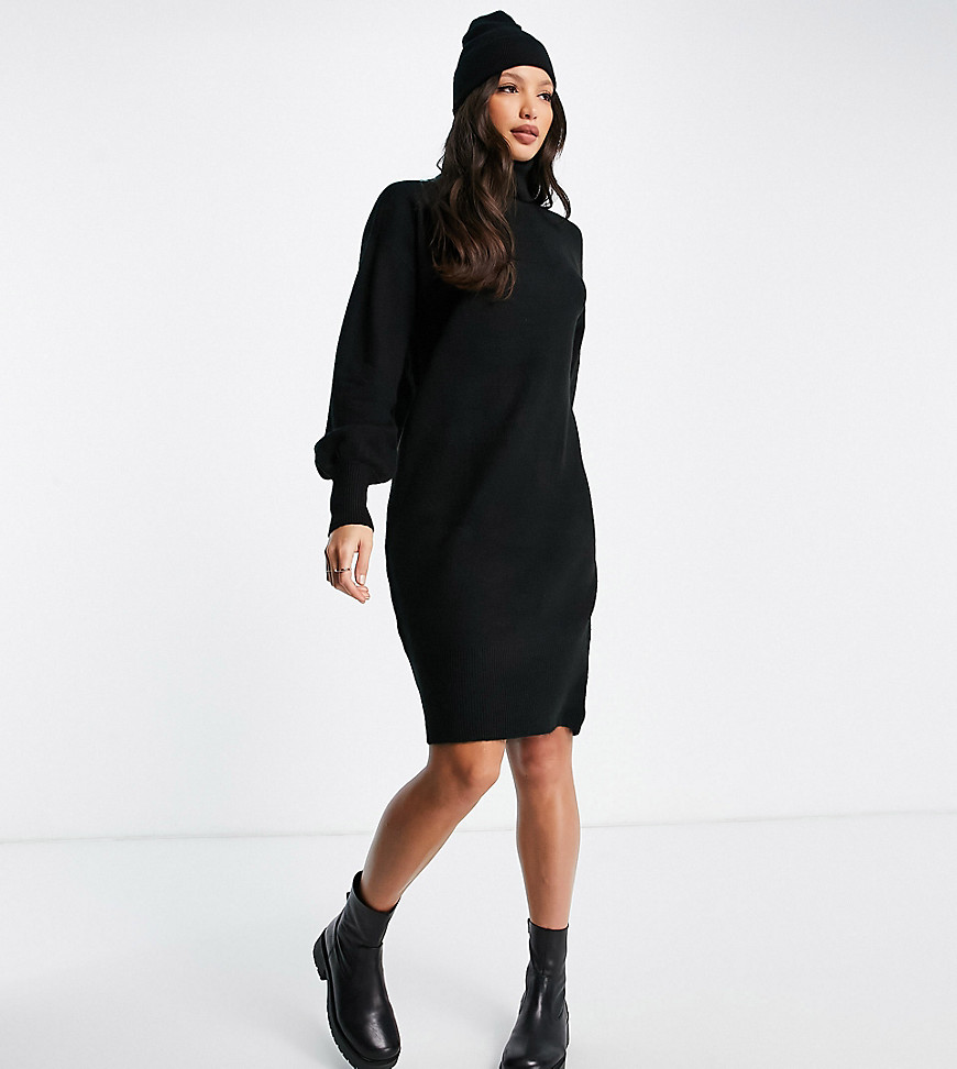 Pieces Tall – Hochgeschlossenes Pulloverkleid in Schwarz günstig online kaufen