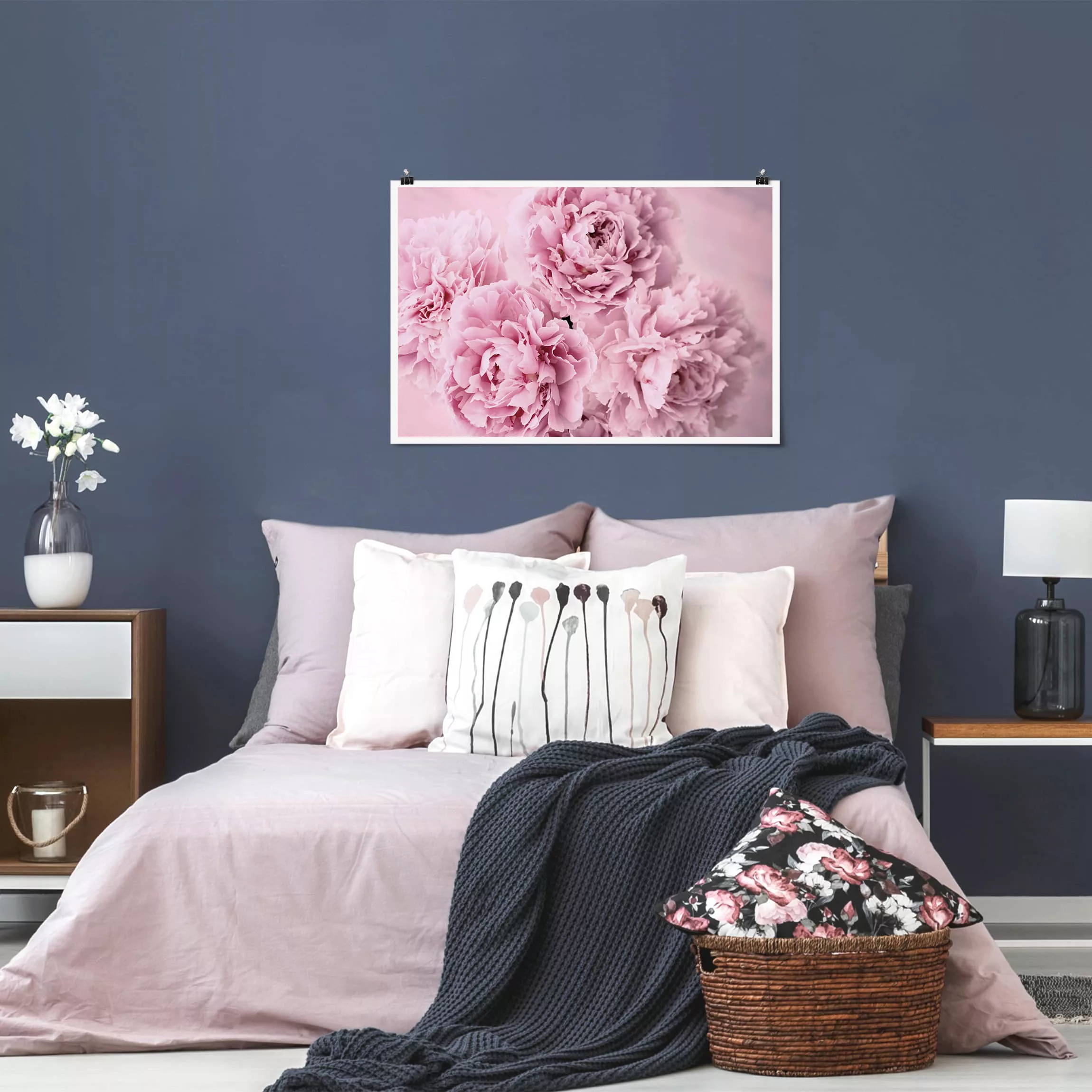 Poster Blumen - Querformat Rosa Pfingstrosen günstig online kaufen