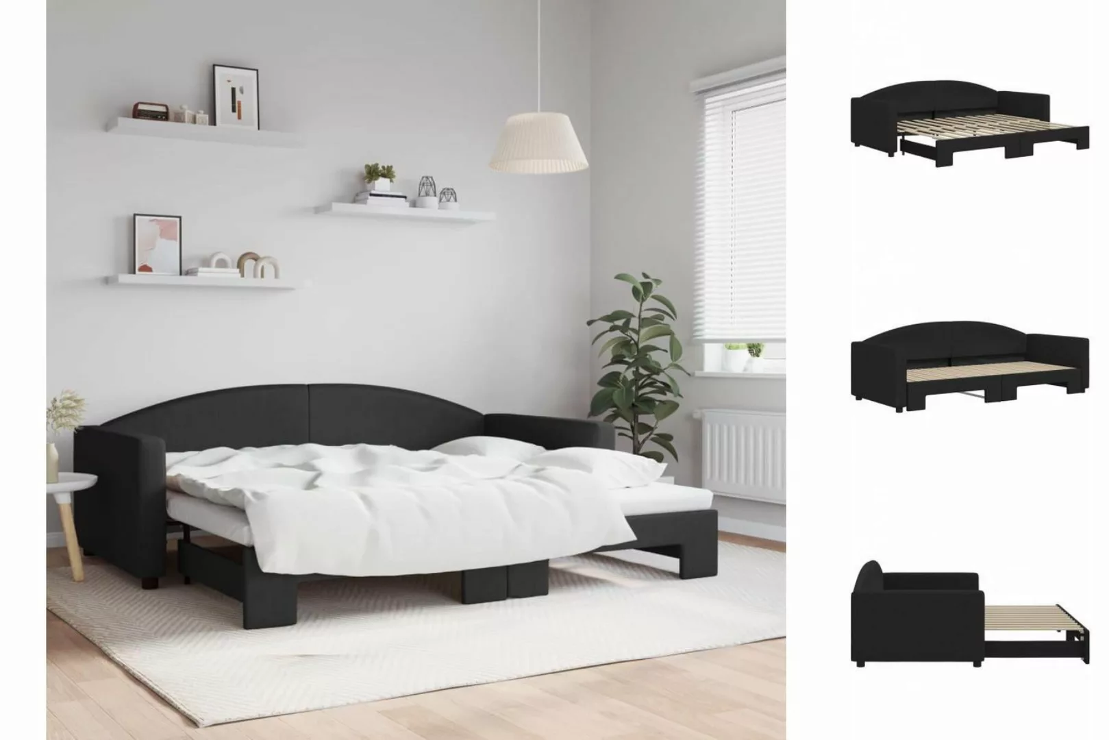 vidaXL Gästebett Gästebett Tagesbett Ausziehbar Schwarz 90x200 cm Stoff Bet günstig online kaufen