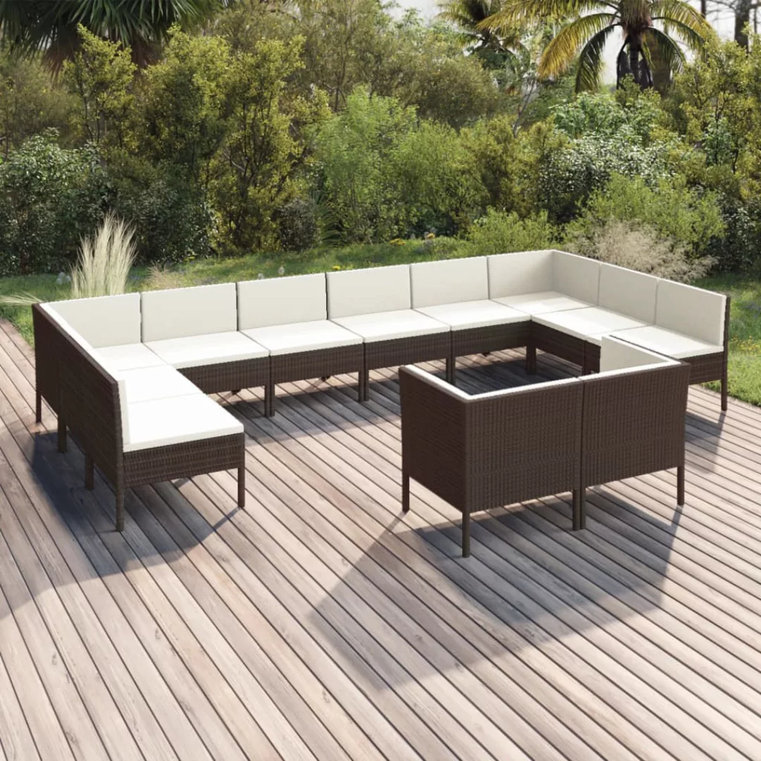 12-tlg. Garten-lounge-set Mit Auflagen Poly Rattan Braun günstig online kaufen