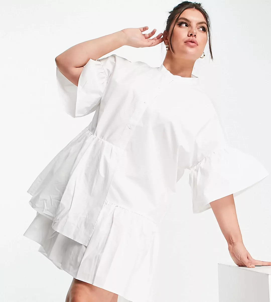 Noisy May Curve – Hängerkleid in Weiß mit auffälligen Ärmeln günstig online kaufen
