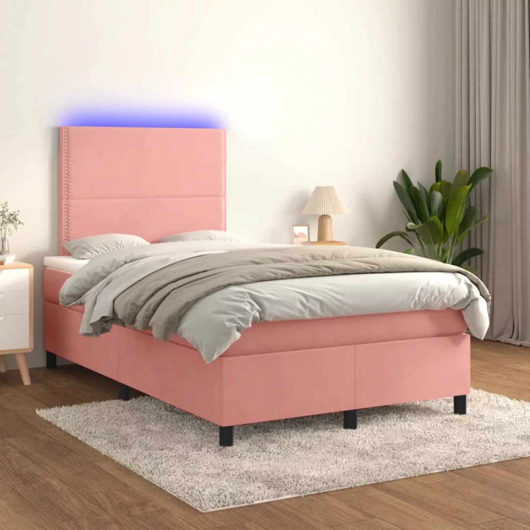 Vidaxl Boxspringbett Mit Matratze & Led Rosa 120x200 Cm Samt günstig online kaufen