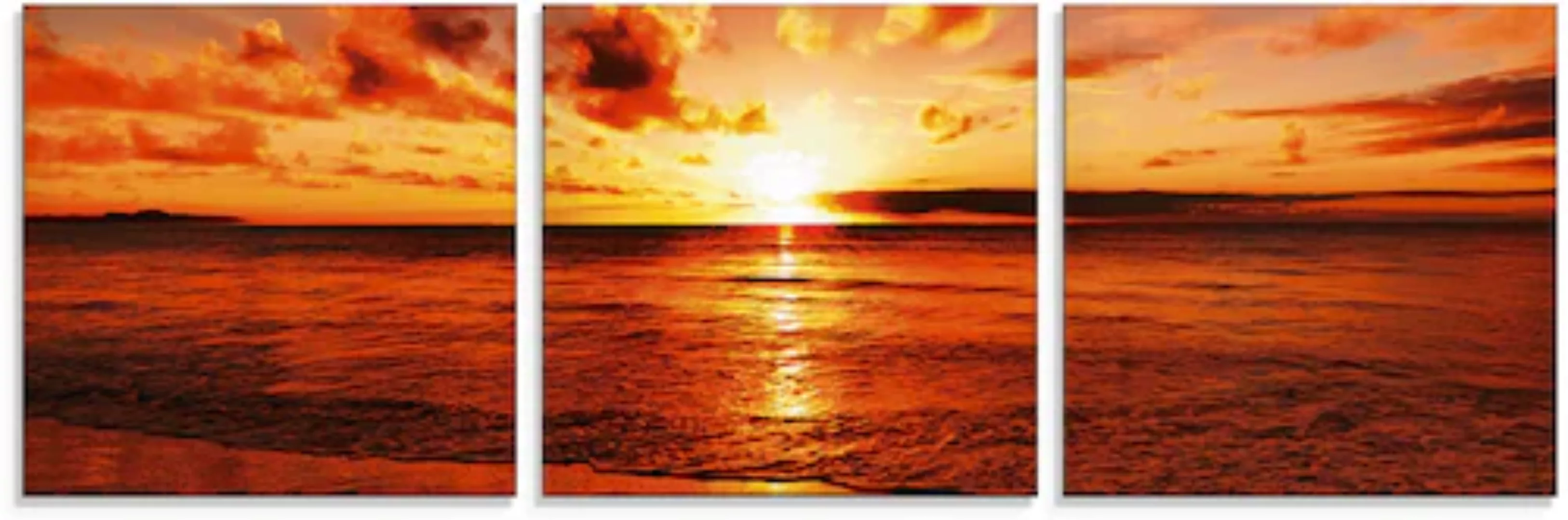 Artland Glasbild "Schöner Sonnenuntergang Strand", Gewässer, (3 St.) günstig online kaufen