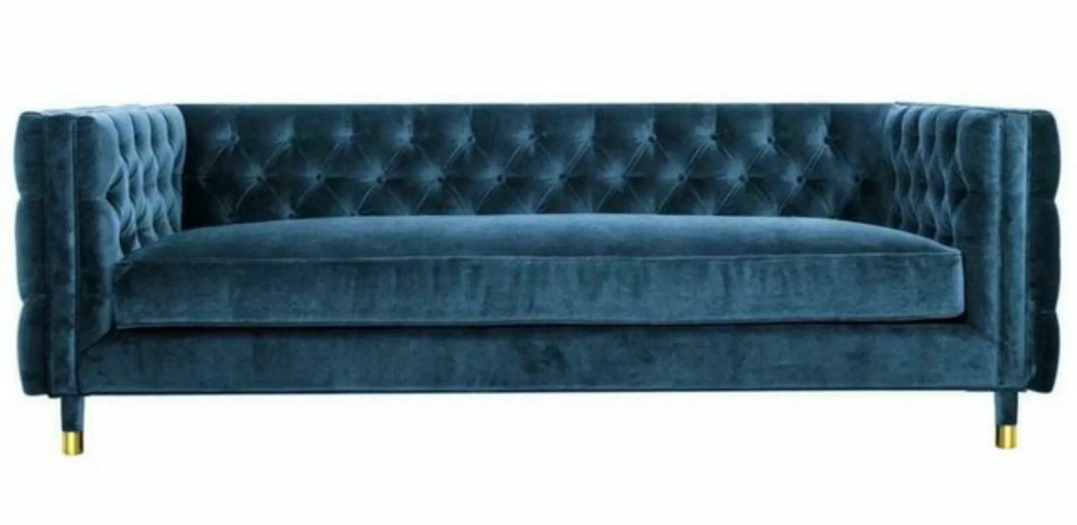 JVmoebel Chesterfield-Sofa, Luxus Blaue Chesterfield Samt Dreisitzer Polste günstig online kaufen
