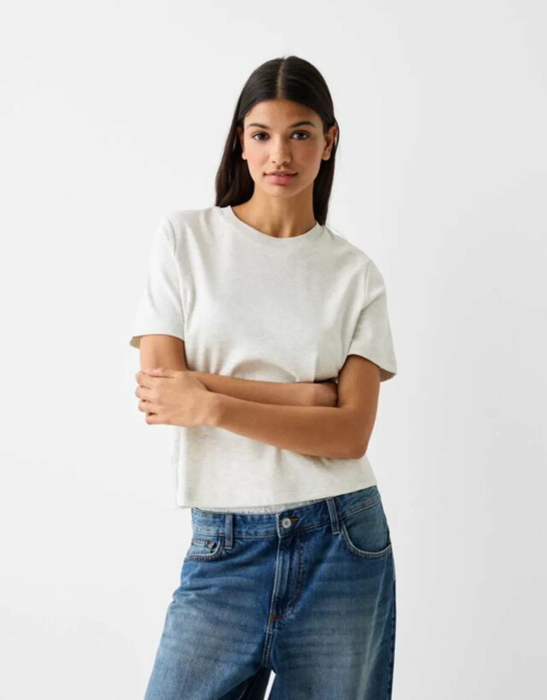 Bershka T-Shirt Im Regular Fit Damen Xs Grau günstig online kaufen