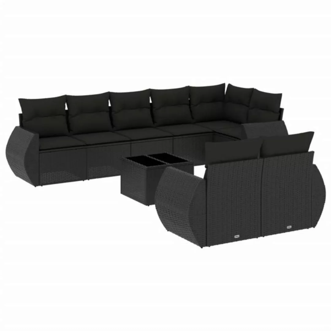 vidaXL Sofaelement 9-tlg. Garten-Sofagarnitur mit Kissen Schwarz Poly Ratta günstig online kaufen