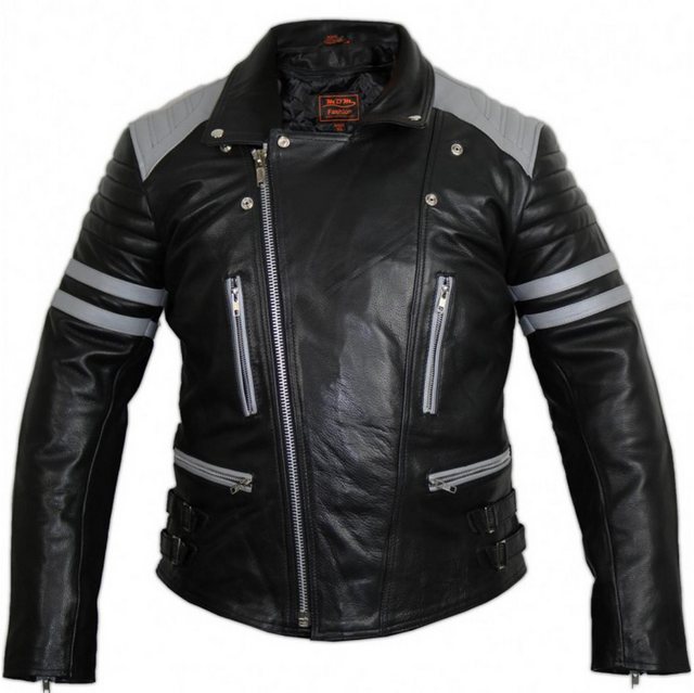 MDM Motorradjacke Herren Retro Lederjacke Motorrad Jacke in Schwarz mit Pro günstig online kaufen